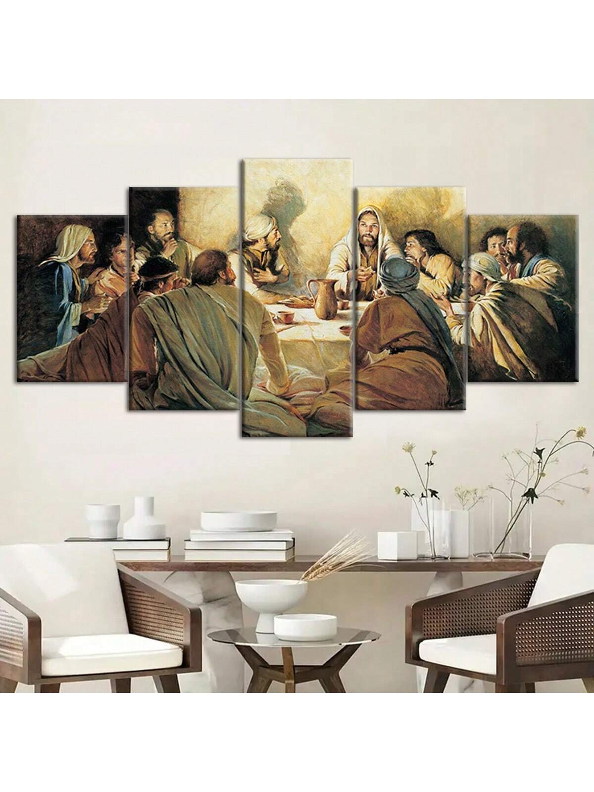 5-Piece Jesus' Last Supper Canvas Print - Deluxe Christian Wall Art for Home and Office Décor- Unframed