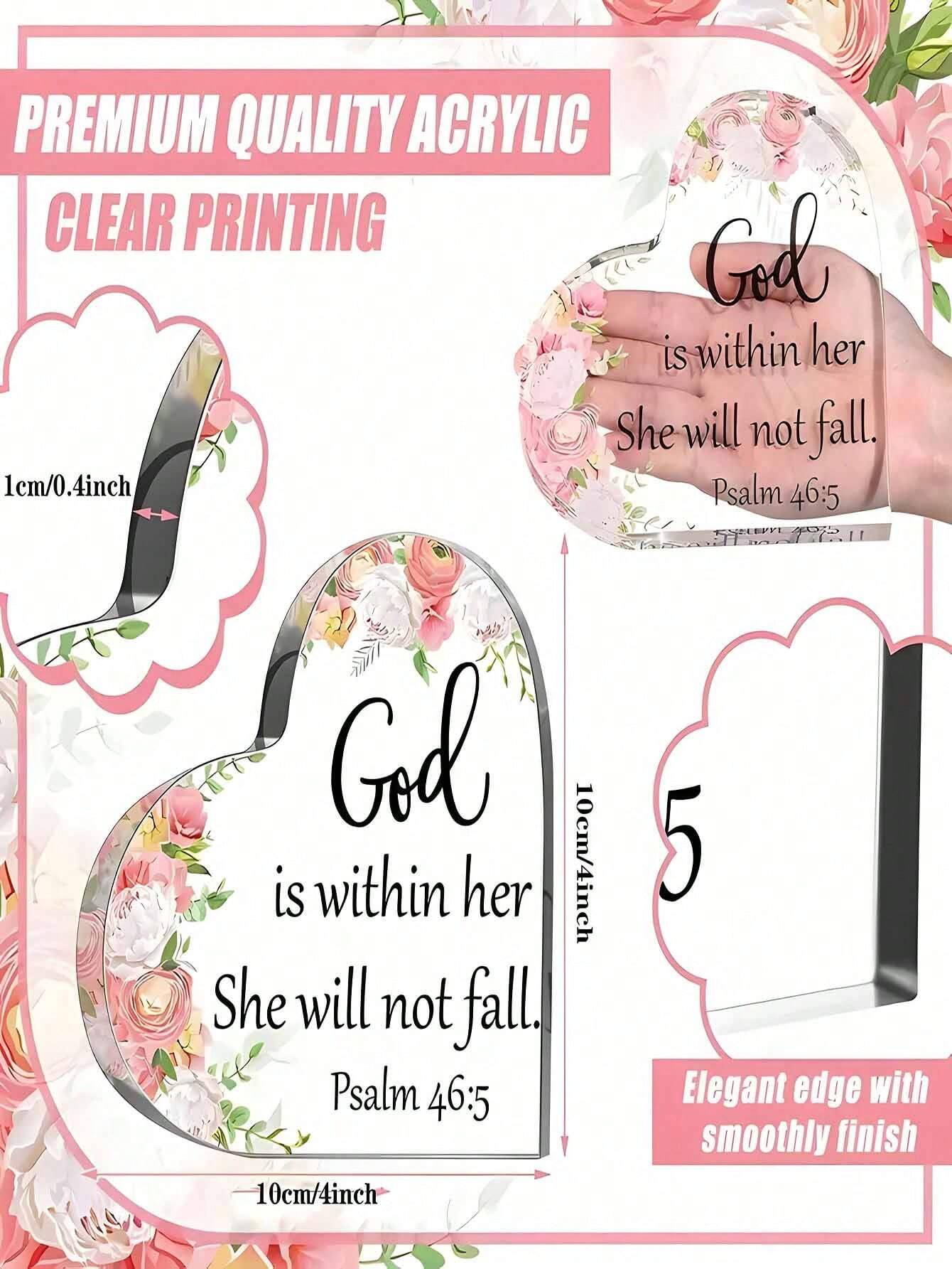 Inspiring Christian Acrylic Gift - 'She Will Not Fall' Bible Verse Decoration