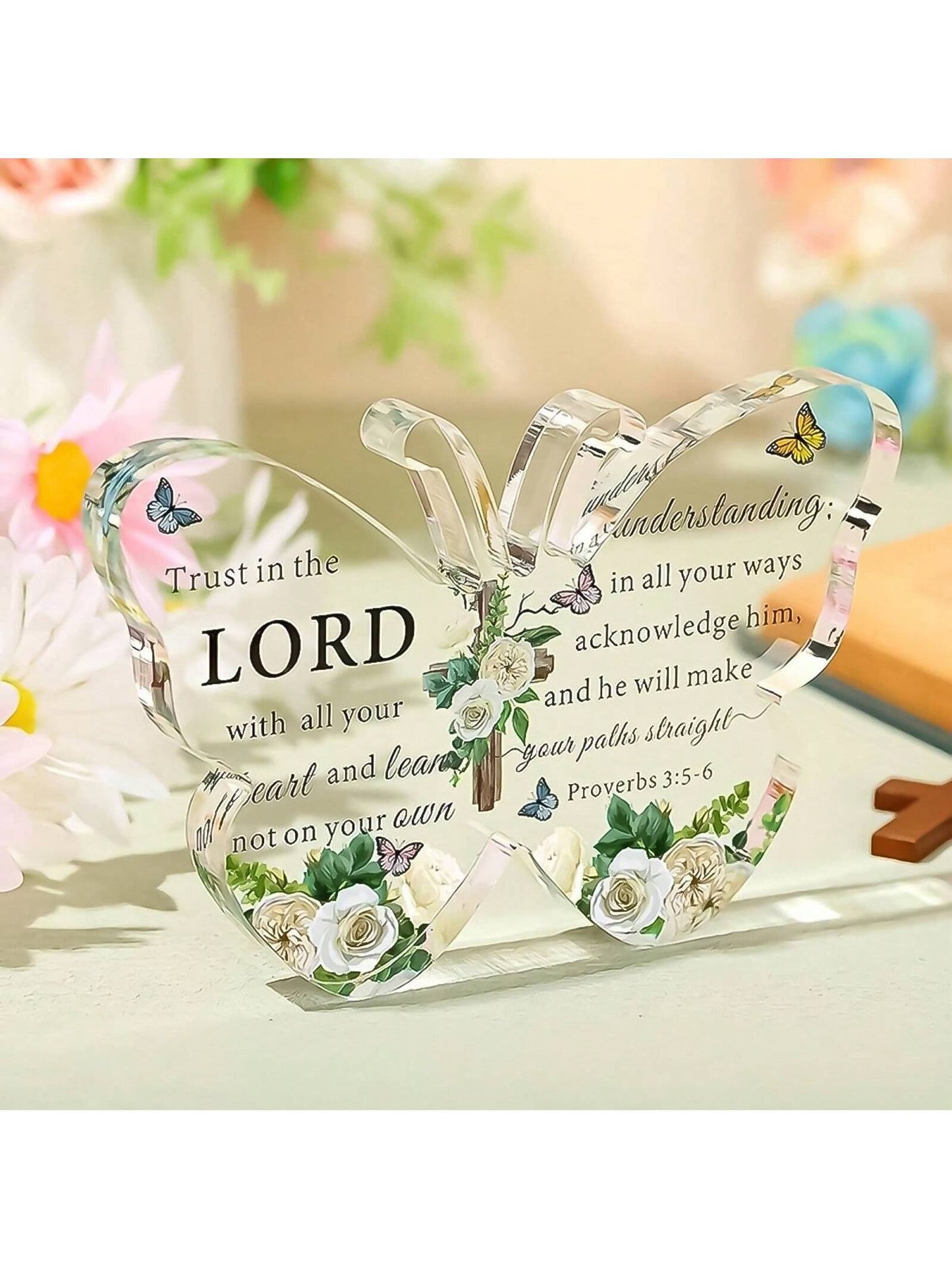 Inspiring Acrylic Bible Verse Paperweight - Christian Gift for Women & Men, Butterfly Room Decor