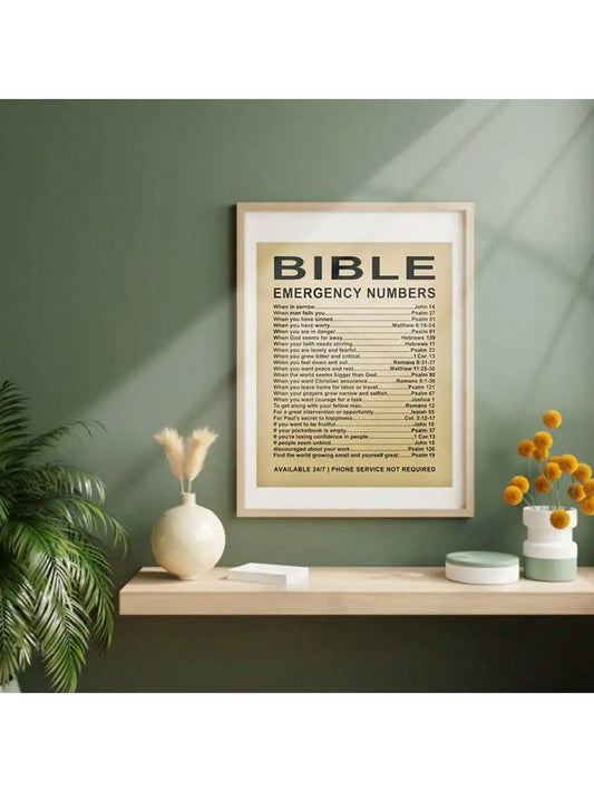 Vintage Bible Verse Wall Pendant - Emergency Numbers, Faith-Inspired Christian Gift for Home or Office Décor (Unframed)