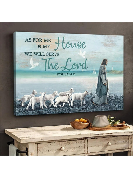  As for Me and My House" Wooden Framed Wall Art Canvas - Perfect Home Décor