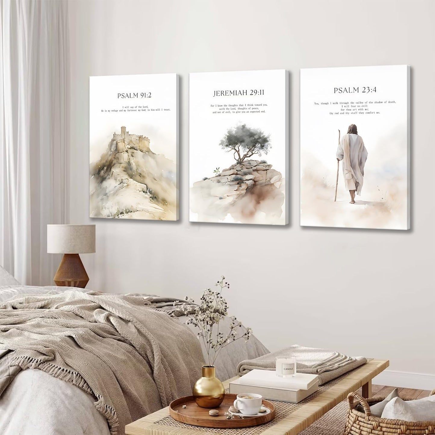 3Pcs Framed Jesus Wall Art Christian Canvas