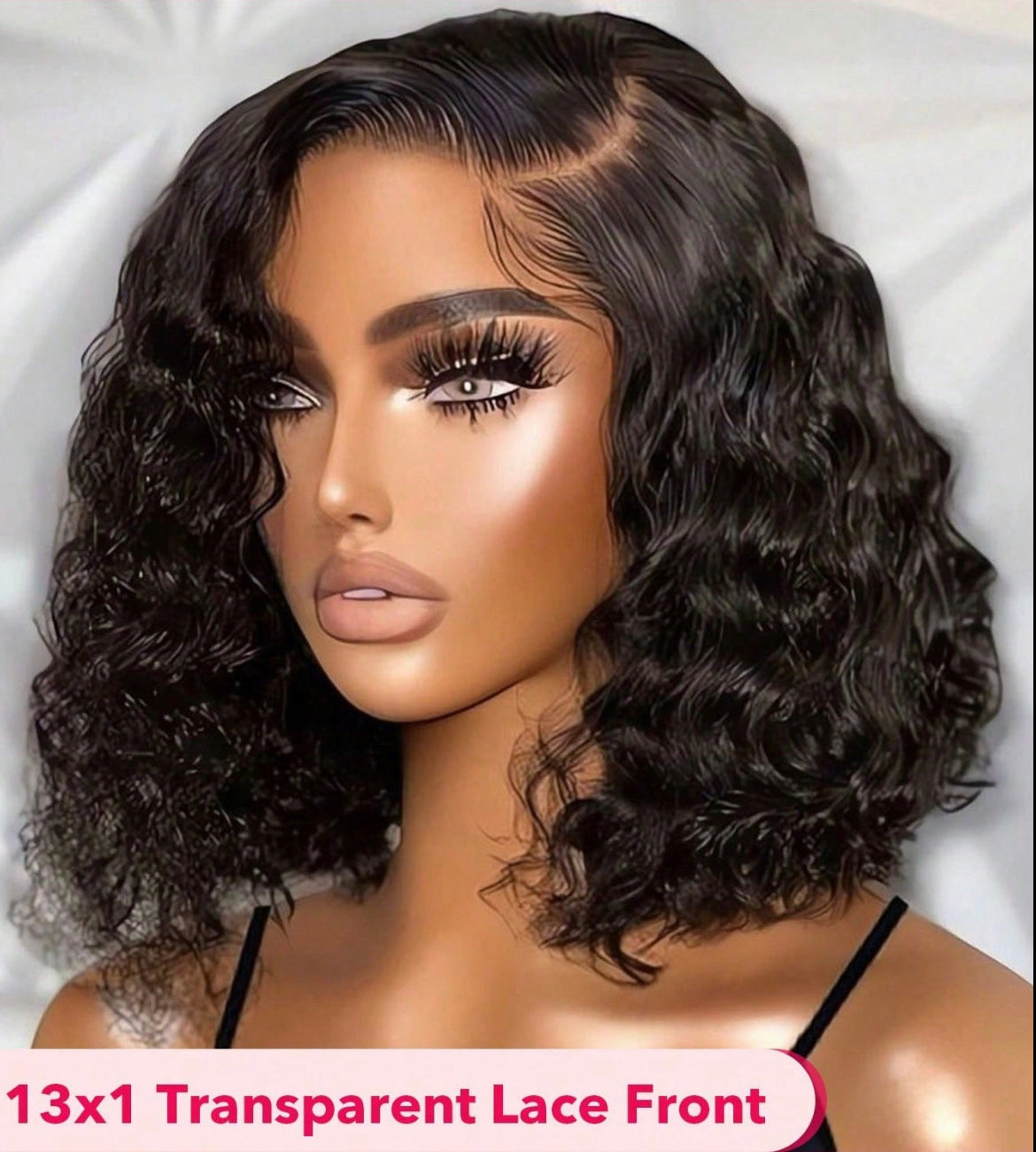 Transparent Lace Deep Wave Bob T Part Lace Front Wig Short Short Human Hair Lace Frontal Closure Natural Black Color Wig with Front Baby Hair Pre Plucked Natural Hairline Wig