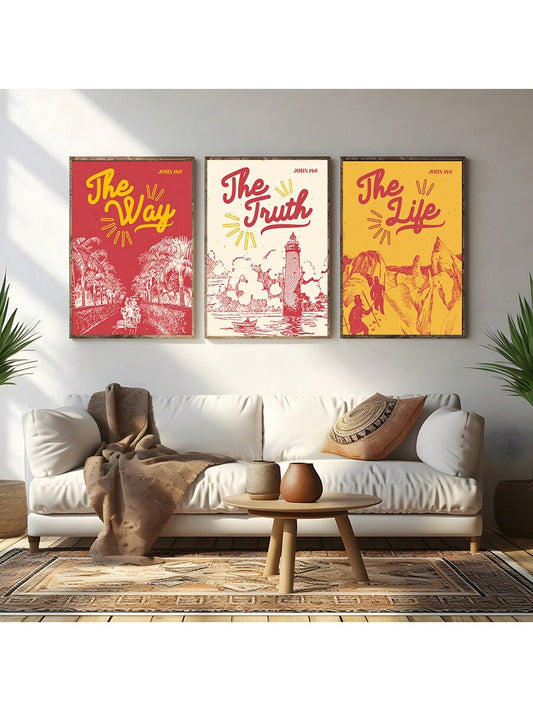 Set of 3 Vintage Bible Art Prints Canvas Paintings