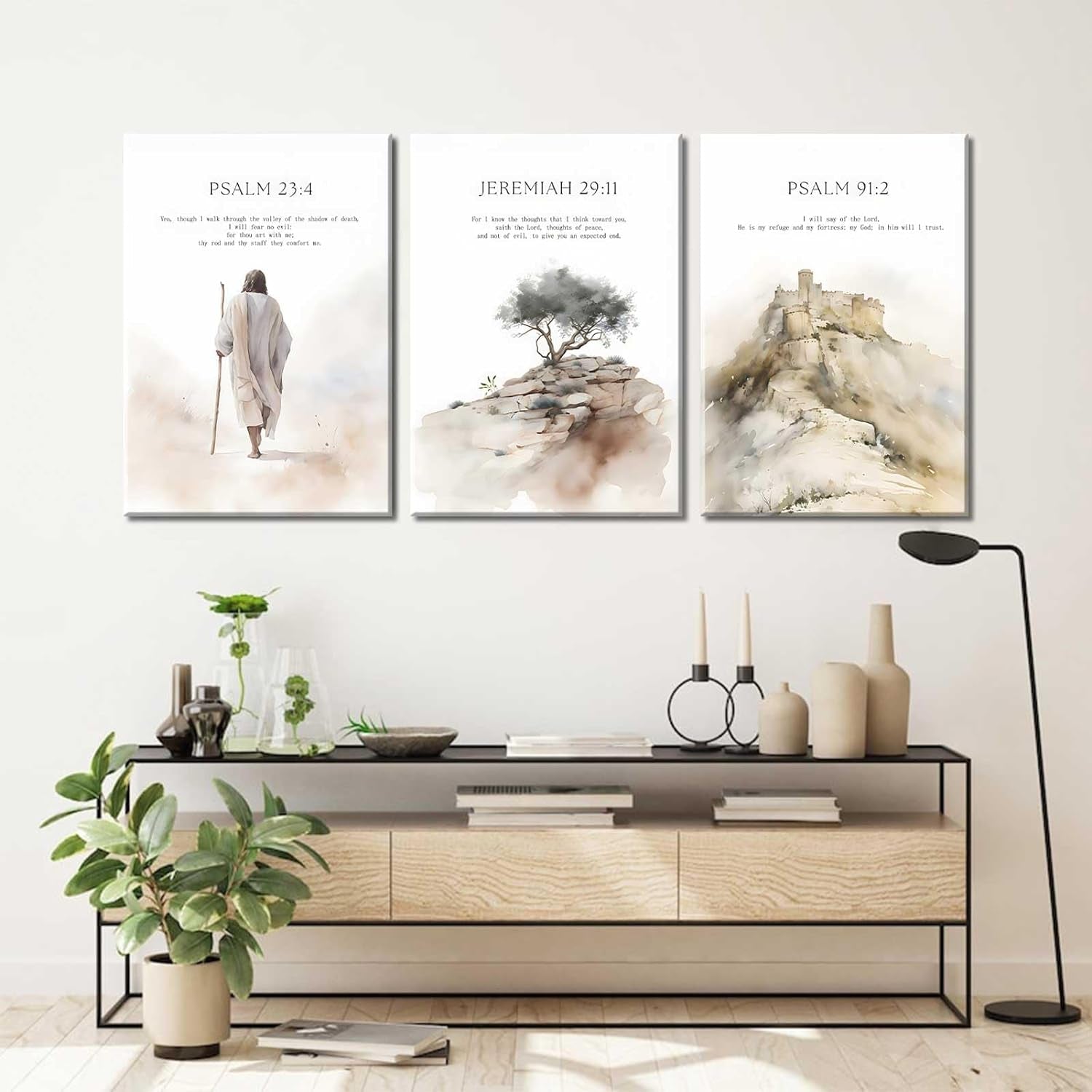 3Pcs Framed Jesus Wall Art Christian Canvas