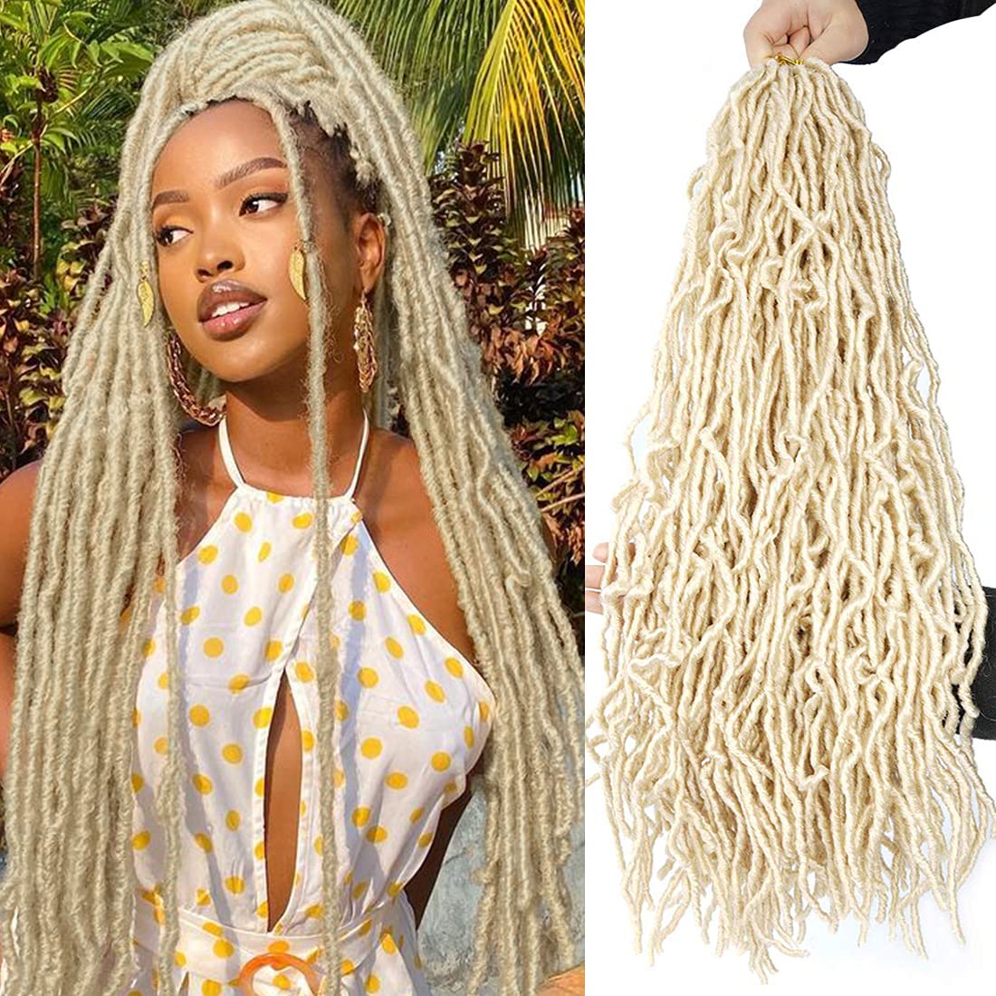 24 Inch Faux Locs Crochet Hair 126 Strands Extensible New Goddess Soft Pre Looped Synthetic Crochet Braiding Hair for Black Women