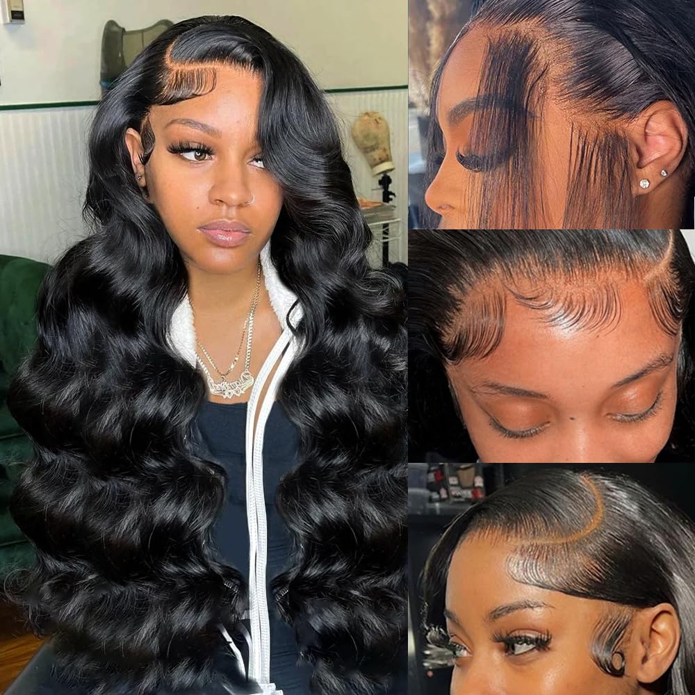 28 Inch Body Wave Lace Front Wigs Human Hair 13X4 HD Lace Front Wigs Human Hair Pre Plucked Body Wave Glueless Frontal Wigs Human Hair 180% Density for Women