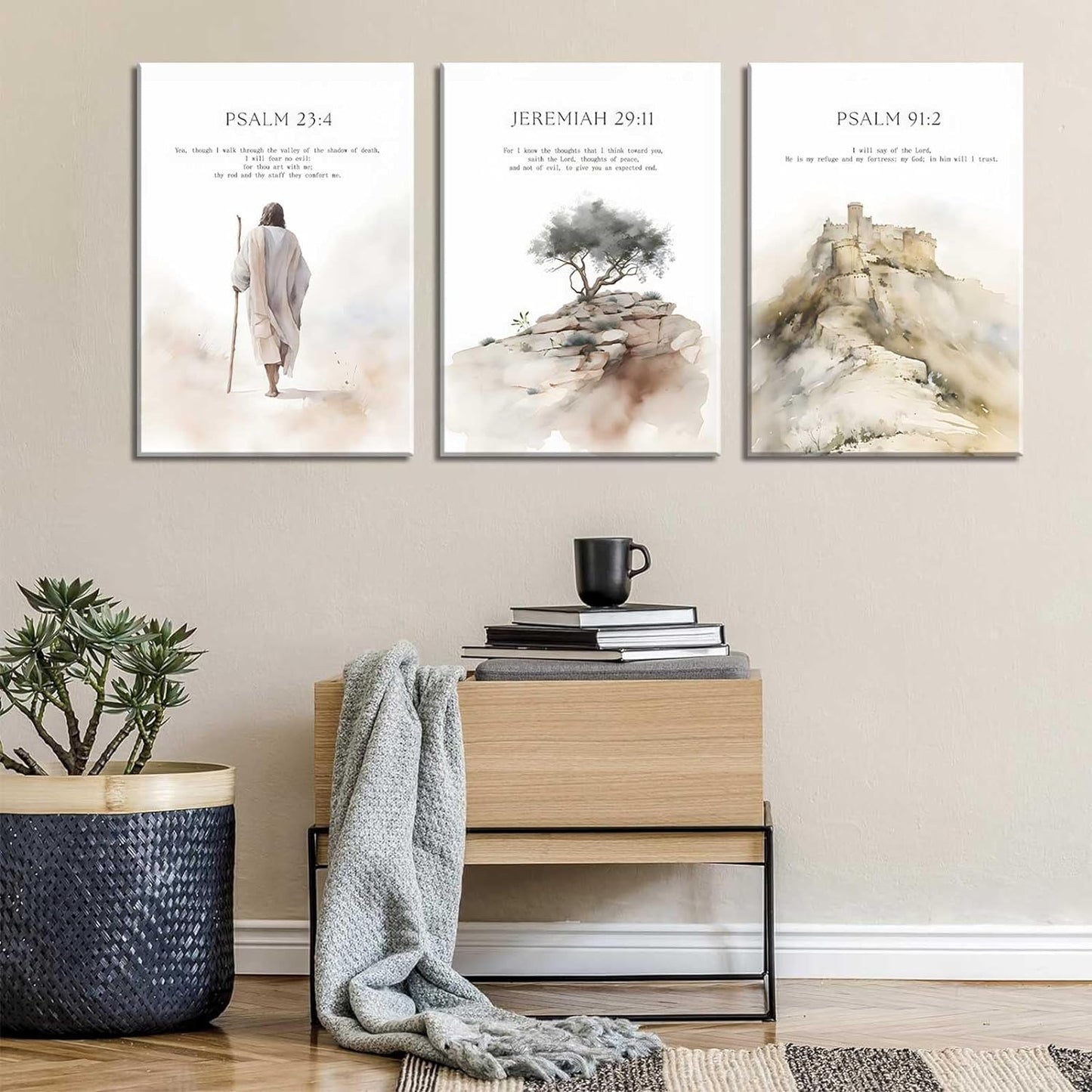 3Pcs Framed Jesus Wall Art Christian Canvas