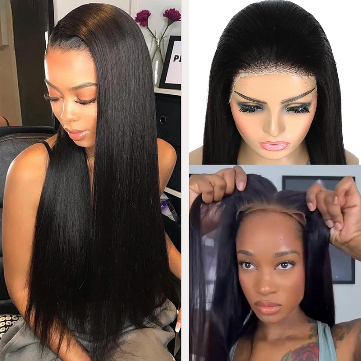 Lace Front Wigs Human Hair 13X4 HD Transparent Straight Lace Frontal Human Hair Wigs for Woman Pre Plucked 180% Density Natural Black Glueless Brazilian Virgin Human Hair Wig with Baby Hair